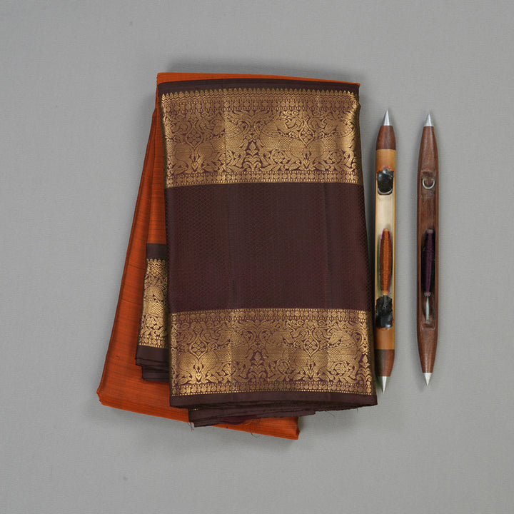 Hayagrivas Handloom Pure Kanjivaram Silk Saree in Stunning Rust Orange KBE409E12-1