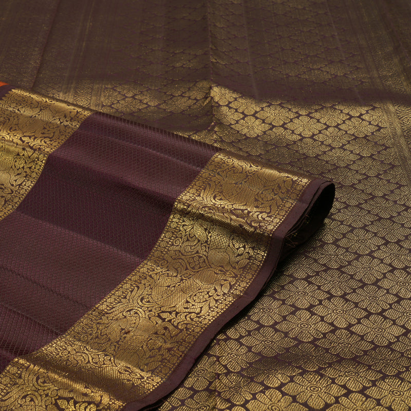 Hayagrivas Handloom Pure Kanjivaram Silk Saree in Stunning Rust Orange KBE409E12-1