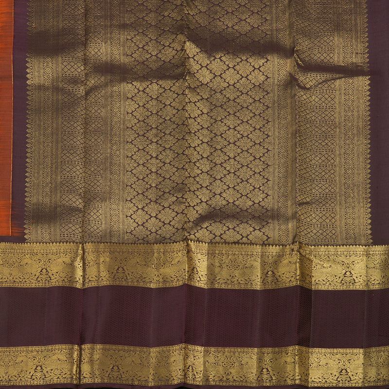 Hayagrivas Handloom Pure Kanjivaram Silk Saree in Stunning Rust Orange KBE409E12-1