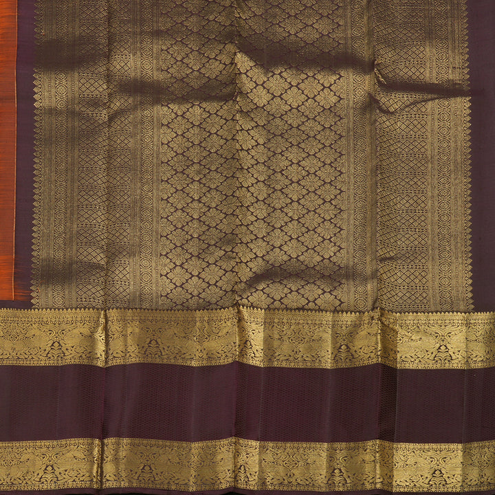 Hayagrivas Handloom Pure Kanjivaram Silk Saree in Stunning Rust Orange KBE409E12-1