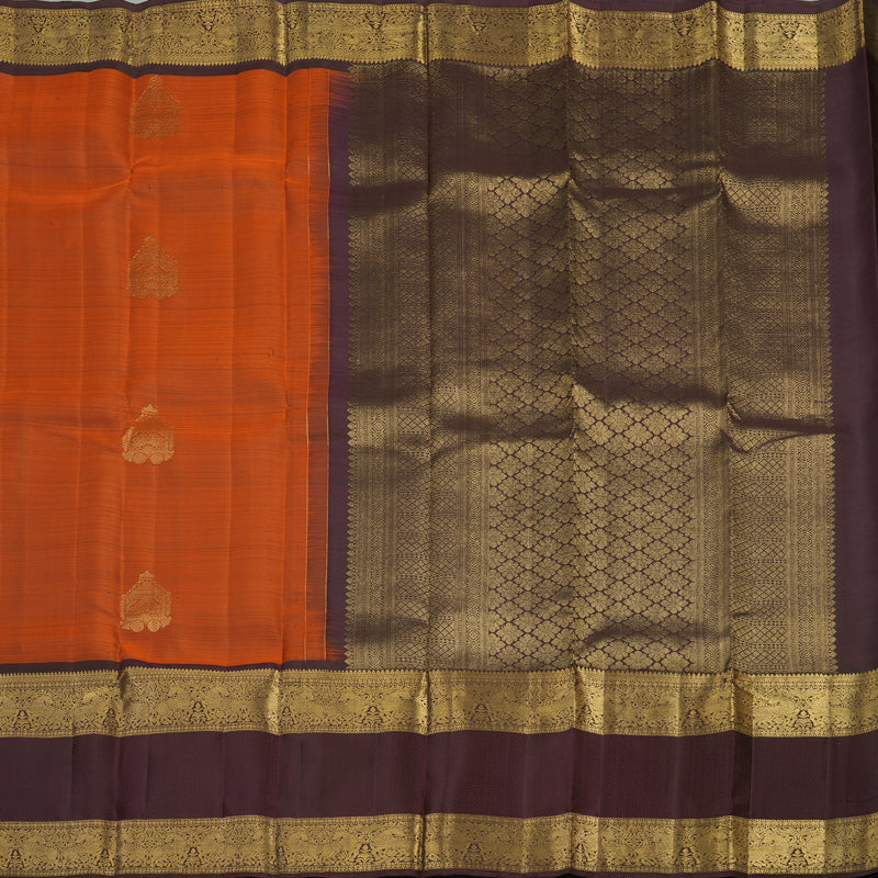 Hayagrivas Handloom Pure Kanjivaram Silk Saree in Stunning Rust Orange KBE409E12-1