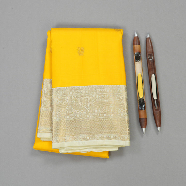 Hayagrivas Handloom Pure Kanjivaram Silk Saree in Sun-kissed Yellow KBE409E14-1