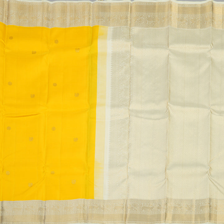 Hayagrivas Handloom Pure Kanjivaram Silk Saree in Sun-kissed Yellow KBE409E14-1