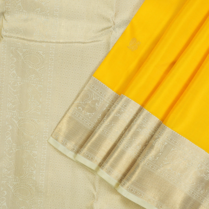 Hayagrivas Handloom Pure Kanjivaram Silk Saree in Sun-kissed Yellow KBE409E14-1