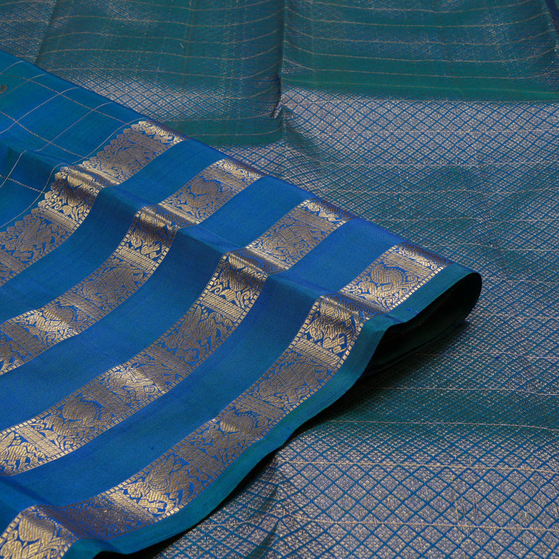 Hayagrivas Handloom Kanjivaram Silk Saree in Peacock Blue KBE409E2-3