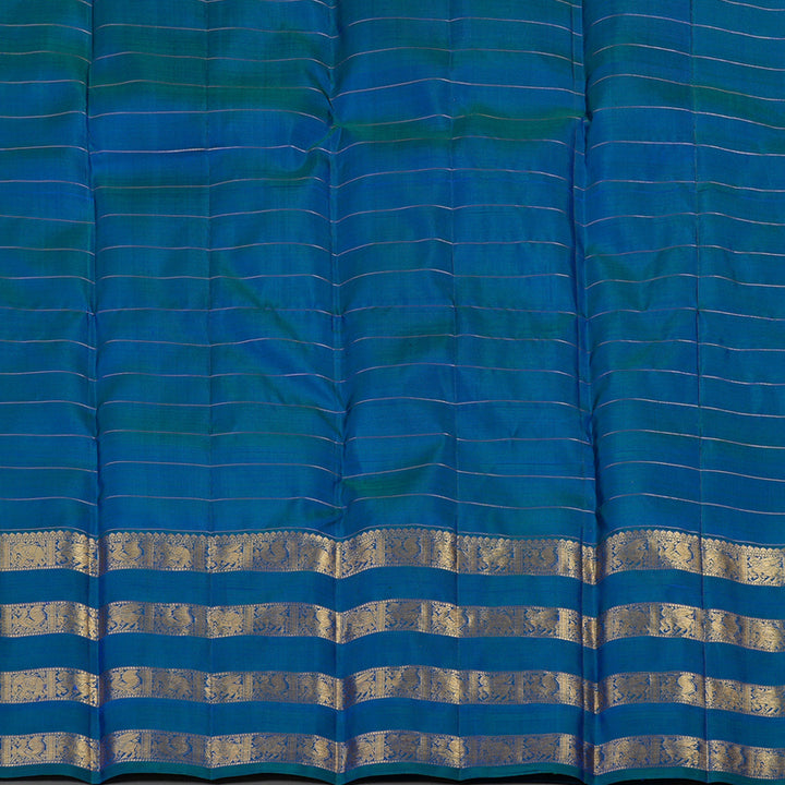Hayagrivas Handloom Kanjivaram Silk Saree in Peacock Blue KBE409E2-3