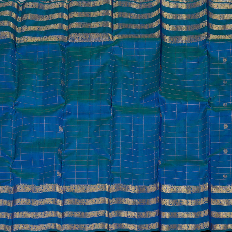 Hayagrivas Handloom Kanjivaram Silk Saree in Peacock Blue KBE409E2-3