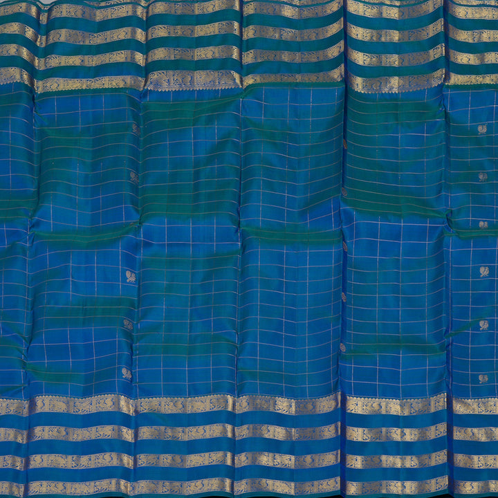 Hayagrivas Handloom Kanjivaram Silk Saree in Peacock Blue KBE409E2-3