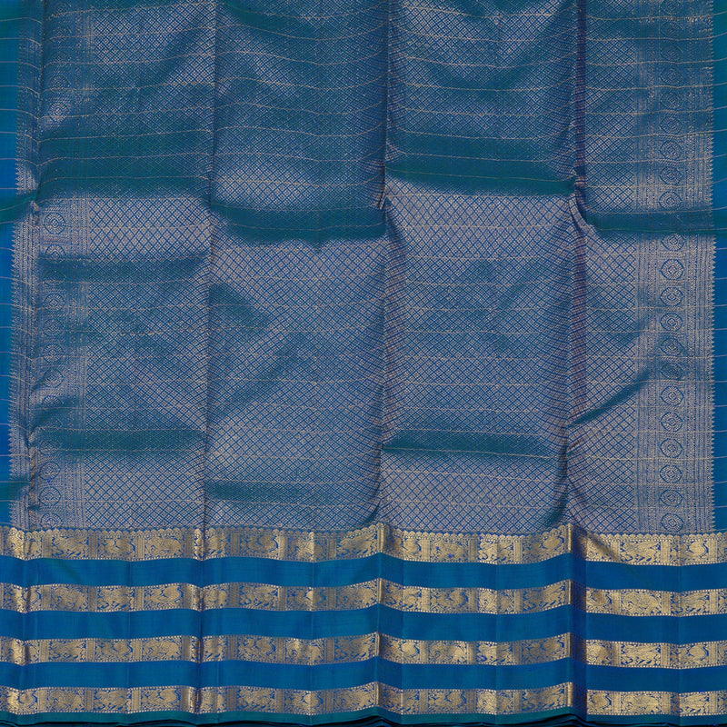 Hayagrivas Handloom Kanjivaram Silk Saree in Peacock Blue KBE409E2-3