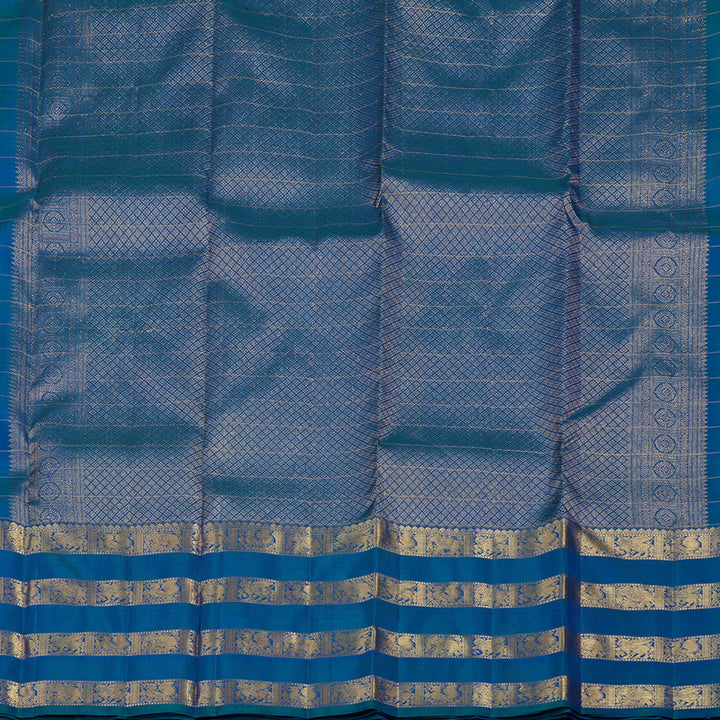 Hayagrivas Handloom Kanjivaram Silk Saree in Peacock Blue KBE409E2-3