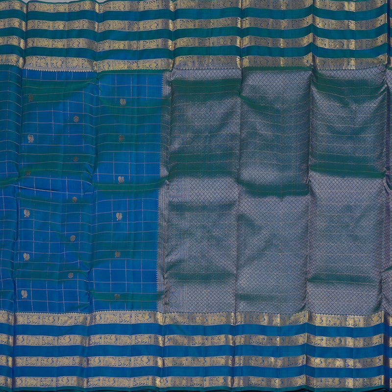 Hayagrivas Handloom Kanjivaram Silk Saree in Peacock Blue KBE409E2-3