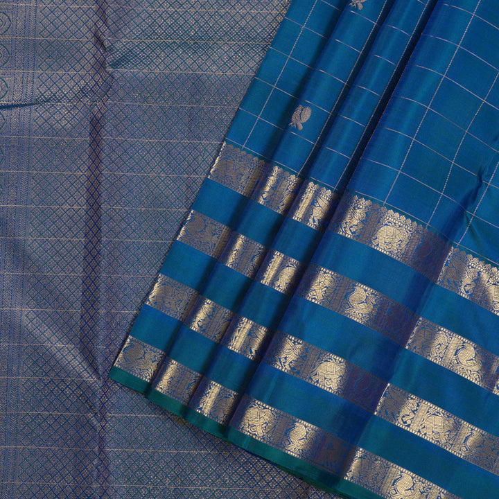 Hayagrivas Handloom Kanjivaram Silk Saree in Peacock Blue KBE409E2-3