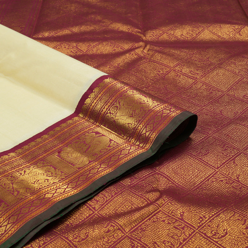 Hayagrivas Half White Handloom Kanjivaram Silk Saree with Maroon Border KBE40D2-2