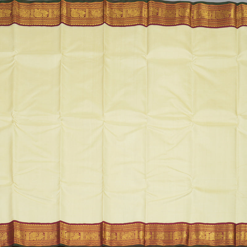 Hayagrivas Half White Handloom Kanjivaram Silk Saree with Maroon Border KBE40D2-2