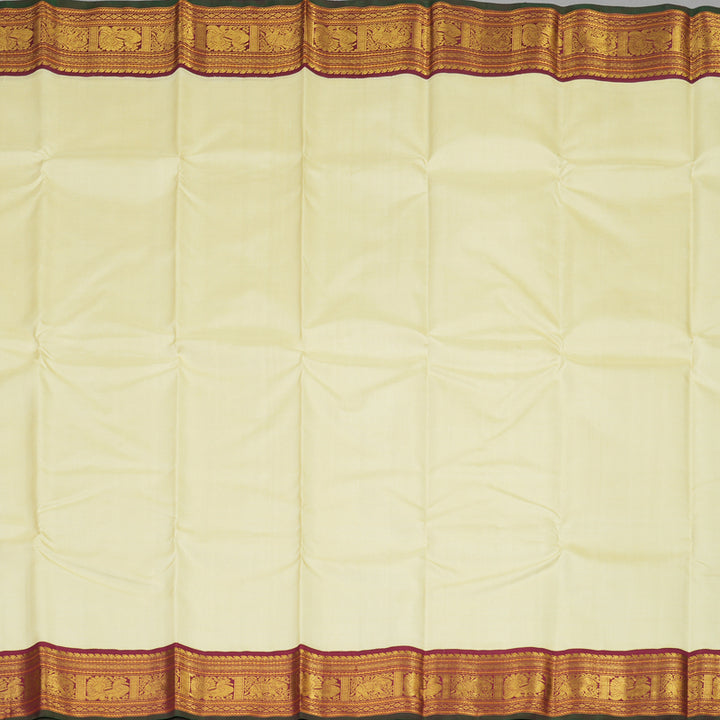 Hayagrivas Half White Handloom Kanjivaram Silk Saree with Maroon Border KBE40D2-2
