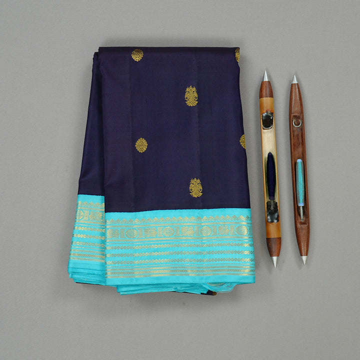 Hayagrivas Handloom Kanjivaram Silk Saree in Attention-grabbing Dark Navy Blue KBE40D3-3