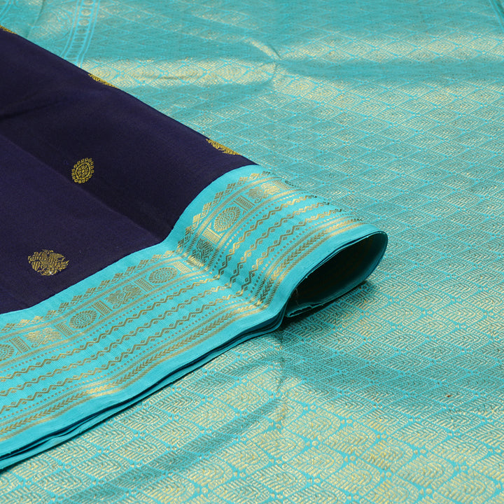 Hayagrivas Handloom Kanjivaram Silk Saree in Attention-grabbing Dark Navy Blue KBE40D3-3