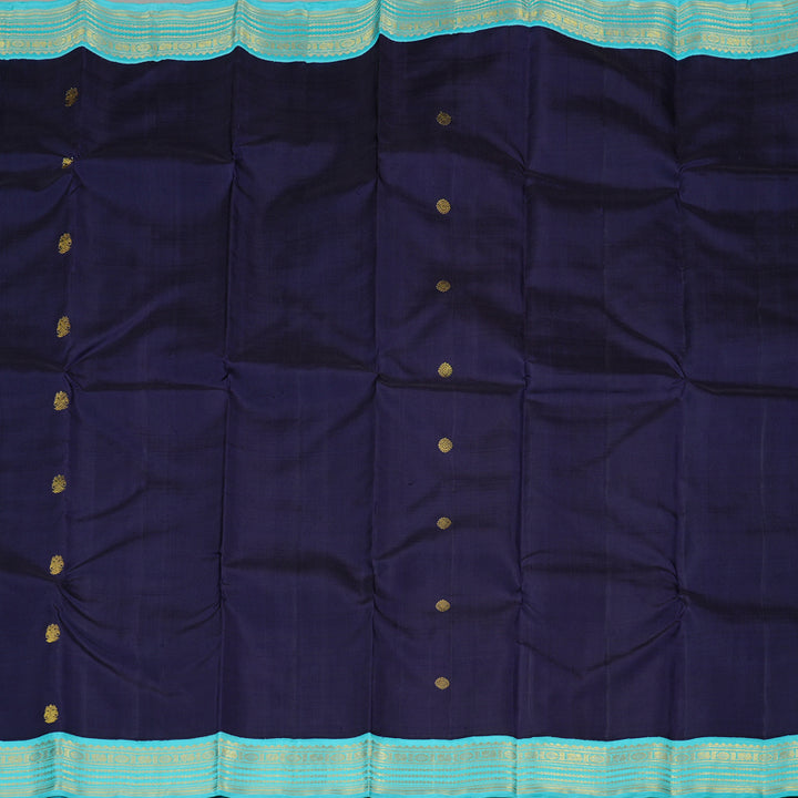 Hayagrivas Handloom Kanjivaram Silk Saree in Attention-grabbing Dark Navy Blue KBE40D3-3