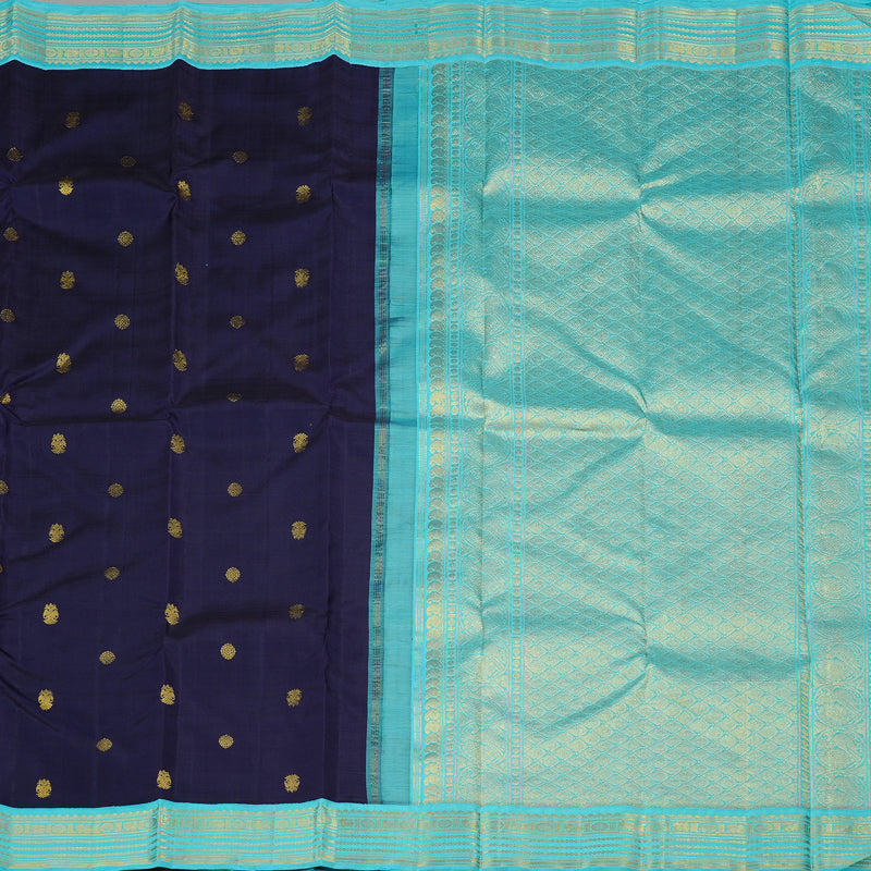 Hayagrivas Handloom Kanjivaram Silk Saree in Attention-grabbing Dark Navy Blue KBE40D3-3