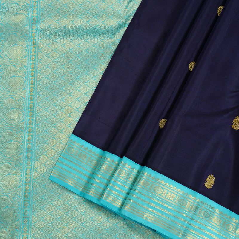 Hayagrivas Handloom Kanjivaram Silk Saree in Attention-grabbing Dark Navy Blue KBE40D3-3