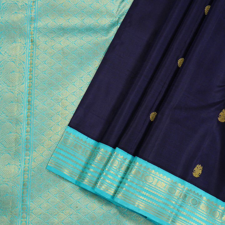 Hayagrivas Handloom Kanjivaram Silk Saree in Attention-grabbing Dark Navy Blue KBE40D3-3