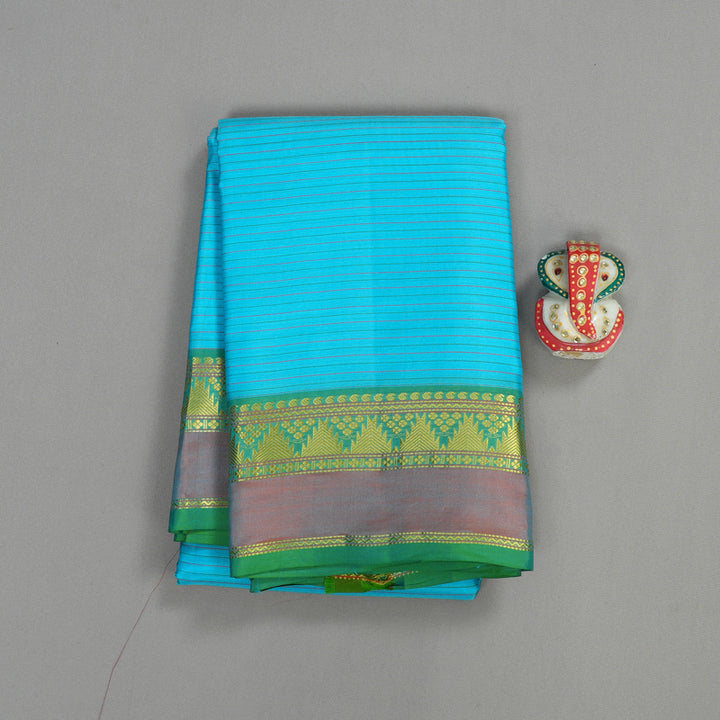 Hayagrivas handloom kanjivaram silk saree in Sky blue with sea green KBE410E1-20