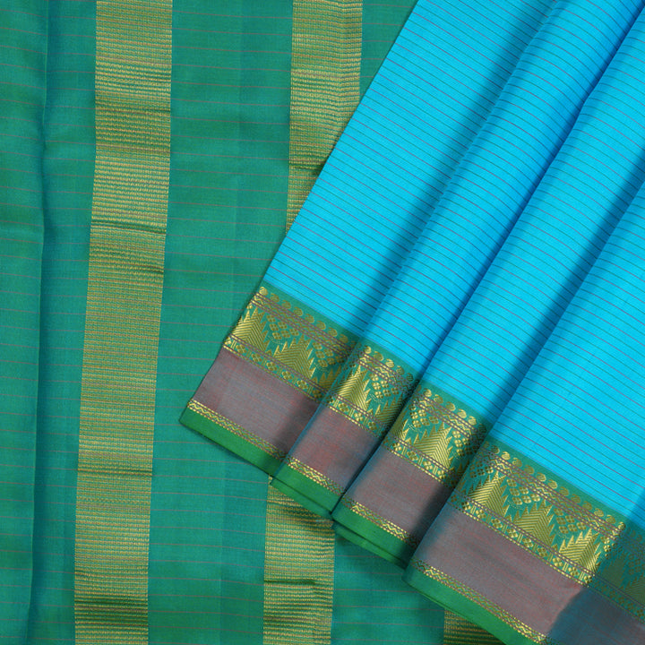 Hayagrivas handloom kanjivaram silk saree in Sky blue with sea green KBE410E1-20