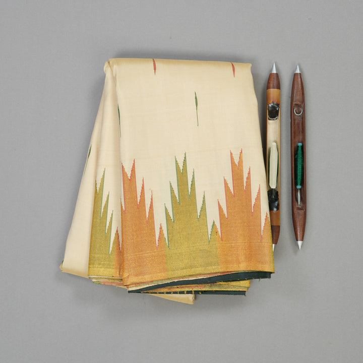 Hayagrivas Handloom Kanjivaram Silk Saree in Sandal with Temple Border KBE414E1-1
