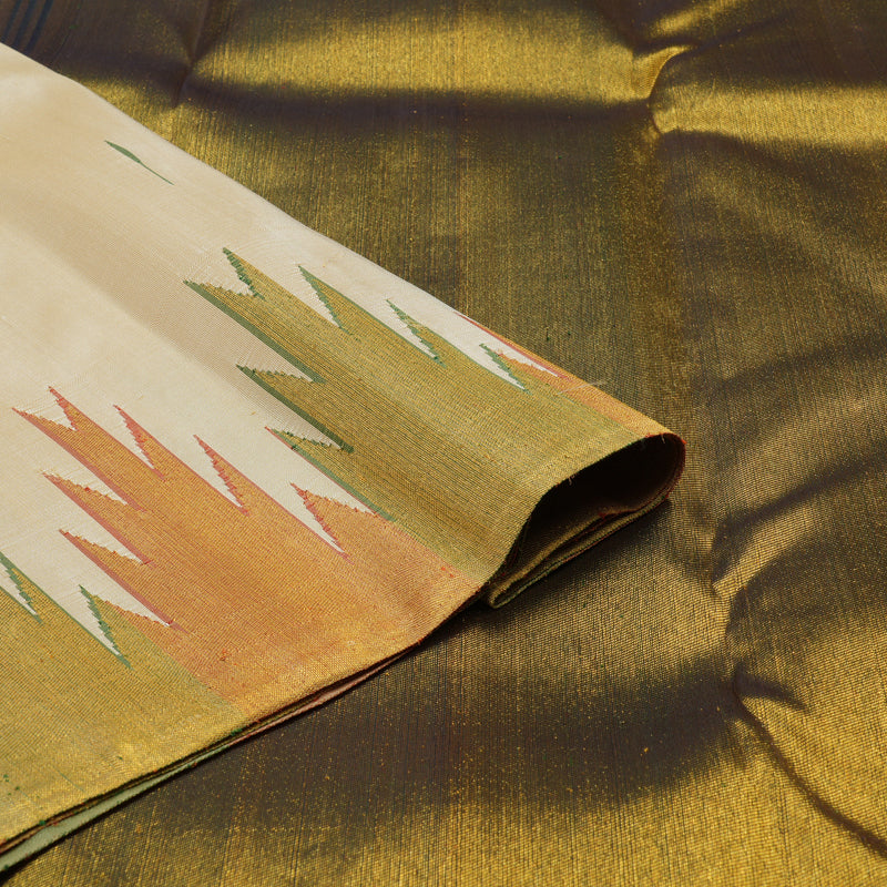 Hayagrivas Handloom Kanjivaram Silk Saree in Sandal with Temple Border KBE414E1-1