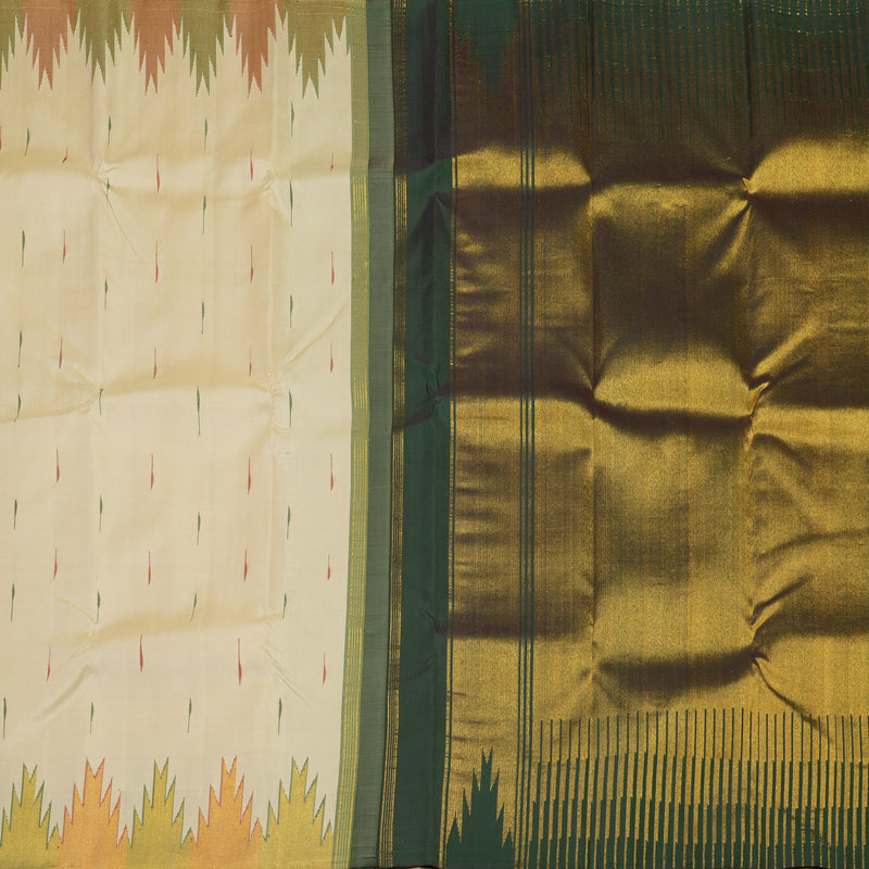 Hayagrivas Handloom Kanjivaram Silk Saree in Sandal with Temple Border KBE414E1-1