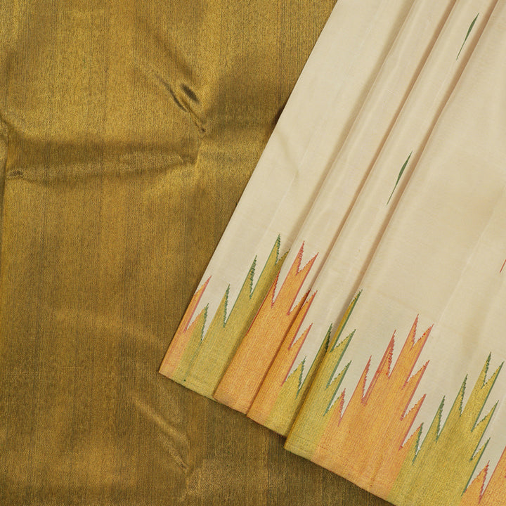 Hayagrivas Handloom Kanjivaram Silk Saree in Sandal with Temple Border KBE414E1-1