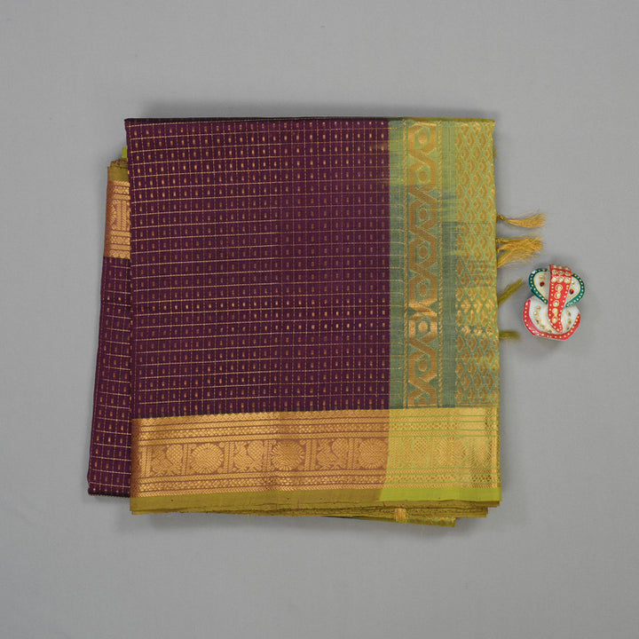 Hayagrivas Pure Silk Cotton saree in Wine Purple with Pale Olive KBE415E1-5