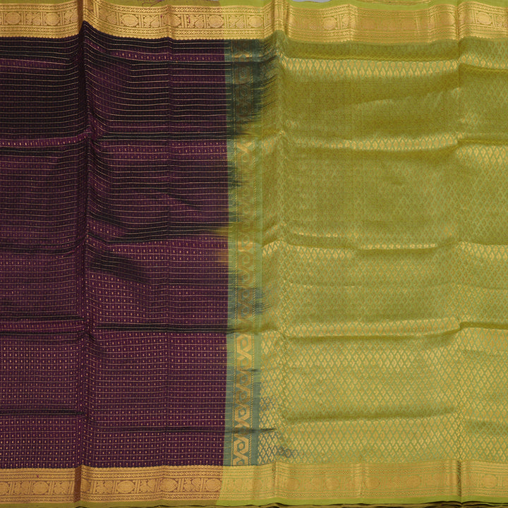 Hayagrivas Pure Silk Cotton saree in Wine Purple with Pale Olive KBE415E1-5