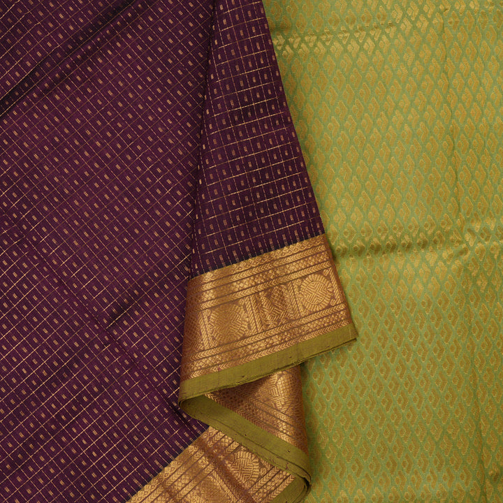 Hayagrivas Pure Silk Cotton saree in Wine Purple with Pale Olive KBE415E1-5