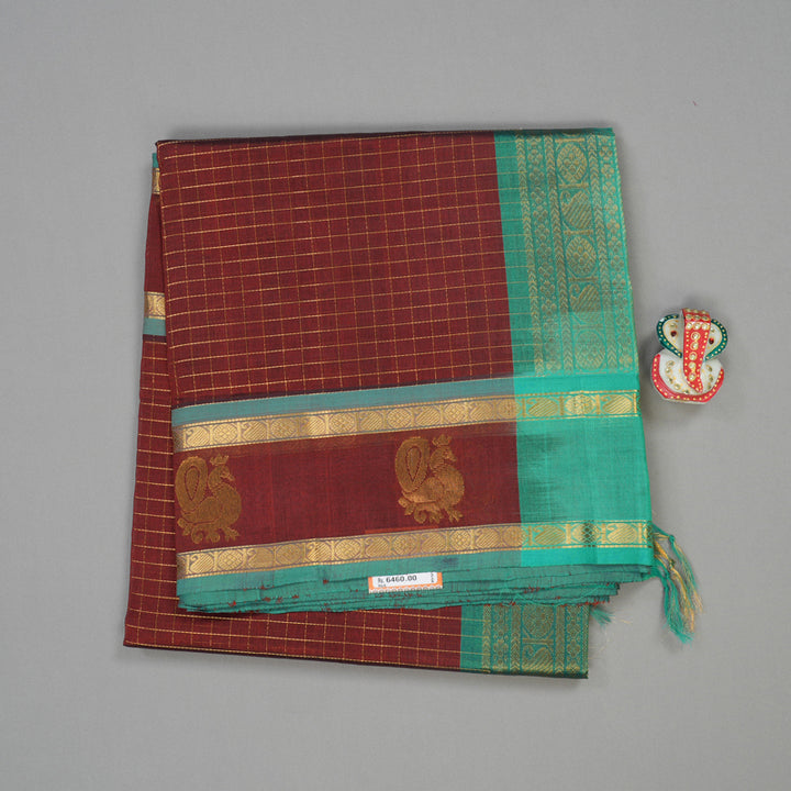 Hayagrivas Pure Silk Cotton saree in Dark Brown with Aqua Blue KBE415E10-1