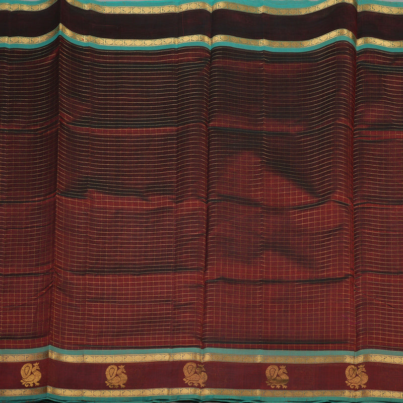 Hayagrivas Pure Silk Cotton saree in Dark Brown with Aqua Blue KBE415E10-1