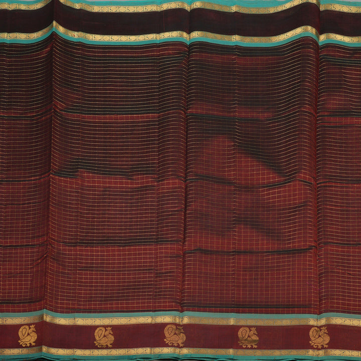Hayagrivas Pure Silk Cotton saree in Dark Brown with Aqua Blue KBE415E10-1