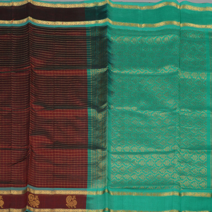 Hayagrivas Pure Silk Cotton saree in Dark Brown with Aqua Blue KBE415E10-1