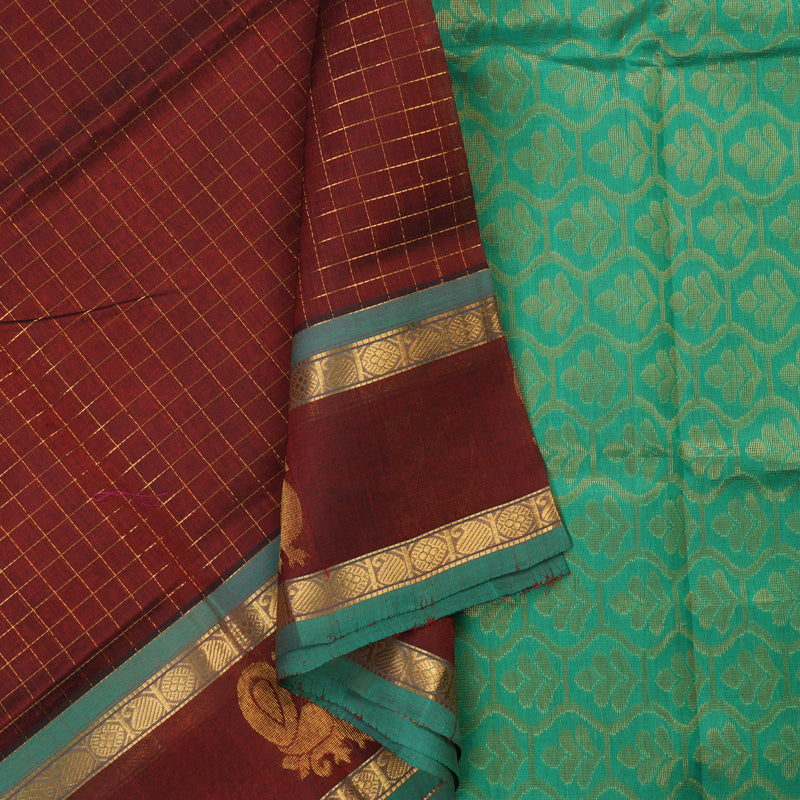 Hayagrivas Pure Silk Cotton saree in Dark Brown with Aqua Blue KBE415E10-1
