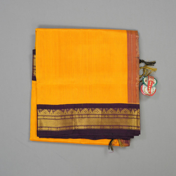 Hayagrivas Pure Silk Cotton saree in Mango Yellow with Deep Purple KBE415E11-17