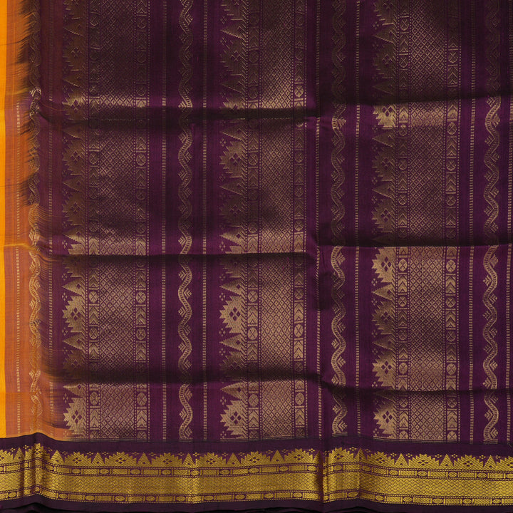 Hayagrivas Pure Silk Cotton saree in Mango Yellow with Deep Purple KBE415E11-17