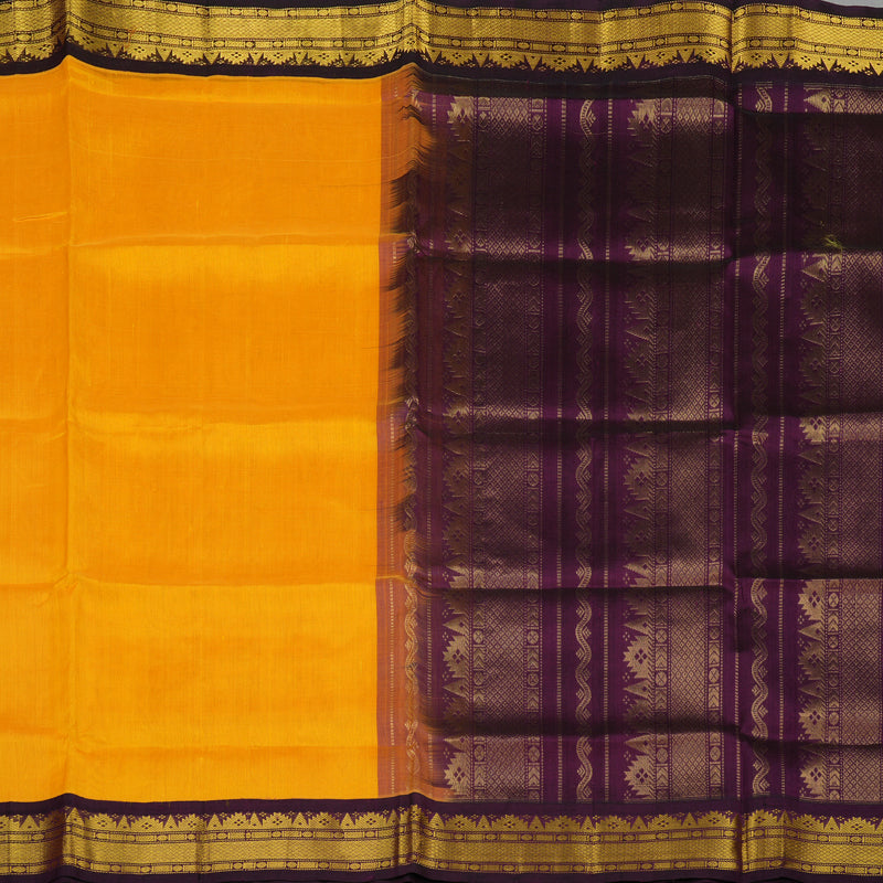 Hayagrivas Pure Silk Cotton saree in Mango Yellow with Deep Purple KBE415E11-17
