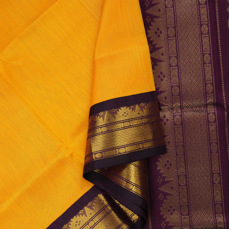 Hayagrivas Pure Silk Cotton saree in Mango Yellow with Deep Purple KBE415E11-17