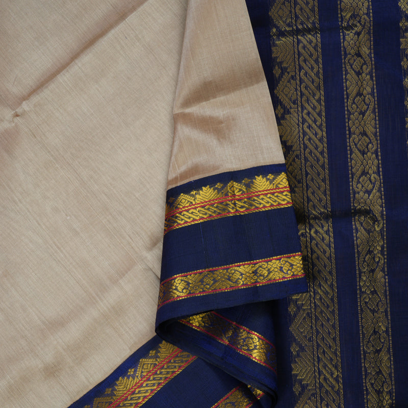 Hayagrivas Pure Silk Cotton Saree in Beige with Purplish Blue KBE415E11-9