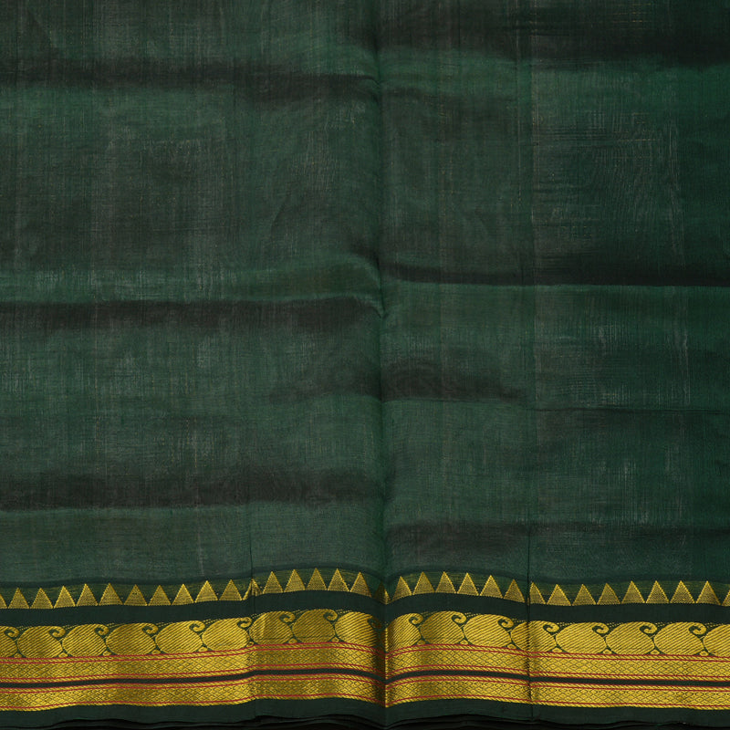 Hayagrivas Pure Silk Cotton Saree in Half white with Bottle Green Jari checks KBE415E6-1