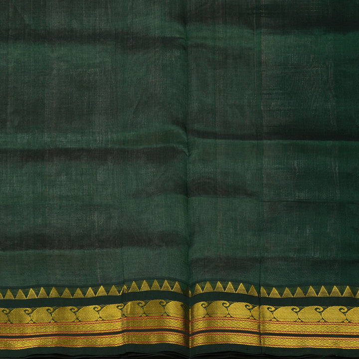 Hayagrivas Pure Silk Cotton Saree in Half white with Bottle Green Jari checks KBE415E6-1