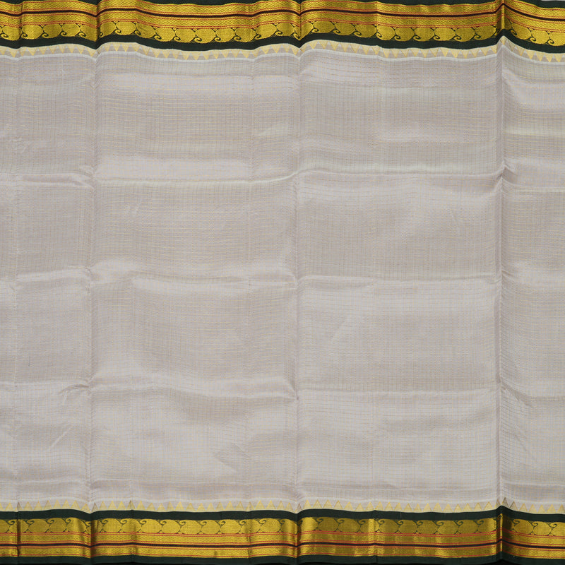 Hayagrivas Pure Silk Cotton Saree in Half white with Bottle Green Jari checks KBE415E6-1