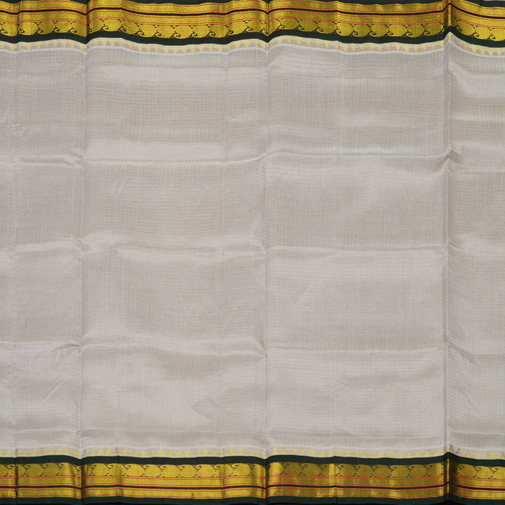 Hayagrivas Pure Silk Cotton Saree in Half white with Bottle Green Jari checks KBE415E6-1