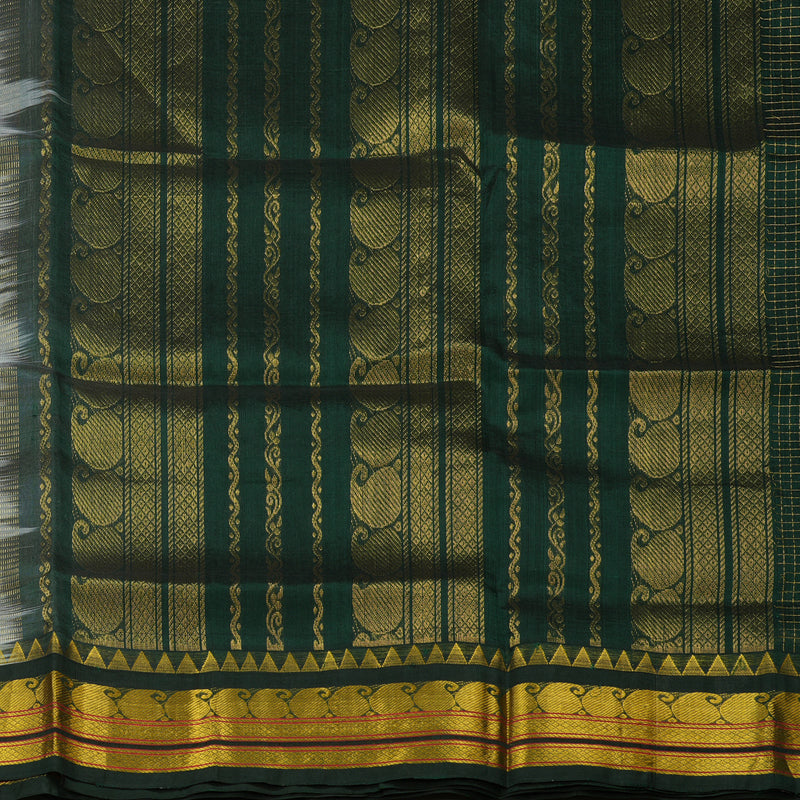 Hayagrivas Pure Silk Cotton Saree in Half white with Bottle Green Jari checks KBE415E6-1