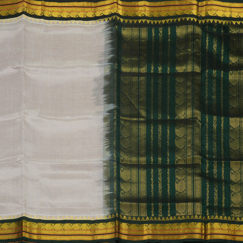 Hayagrivas Pure Silk Cotton Saree in Half white with Bottle Green Jari checks KBE415E6-1